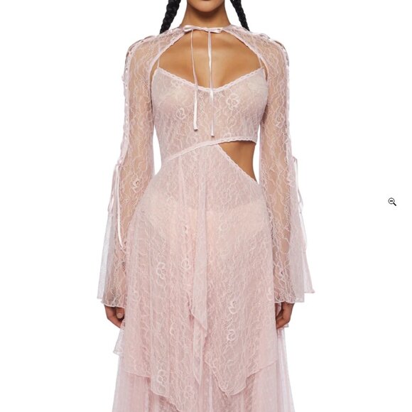 Current Mood Fairydust Chronicles Light Pink Asymmetrical Lace Dress Size L NWT - Picture 2 of 12